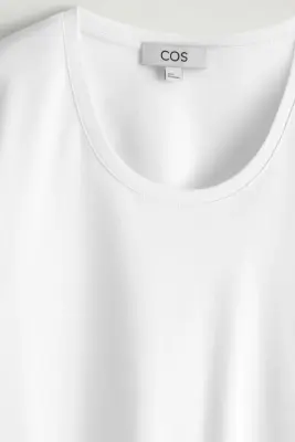 T-SHIRT EN COTON À ENCOLURE DÉGAGÉE - BLANC — photo 5