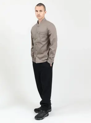 Murano Collar Overshirt in Khaki Cotton Gabardine — photo 5