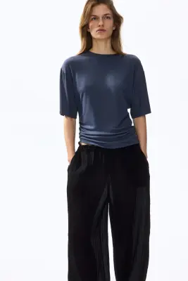 Top en viscose à effet drapé - Bleu foncé — photo 1