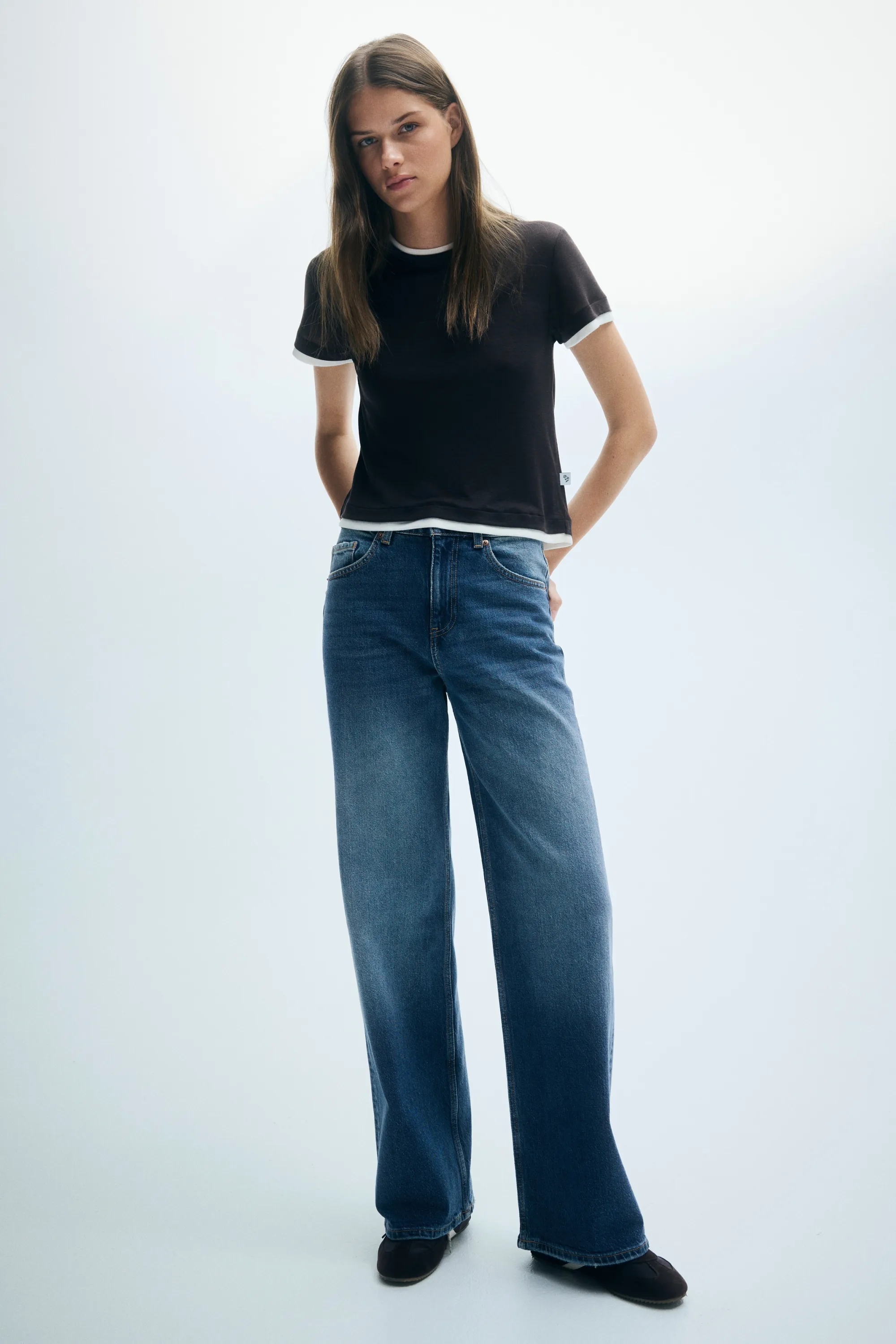 Straight High Waist Jeans - Bleu denim foncé