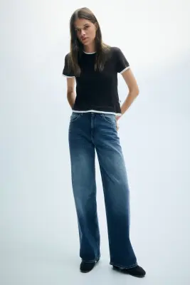 Straight High Waist Jeans - Bleu denim foncé — photo 1