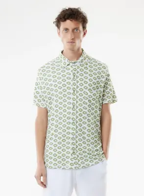Chemise Verte Manches Courtes en Lin / Elasthanne