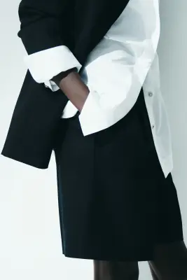 Short chic en lin mélangé - Noir — photo 4