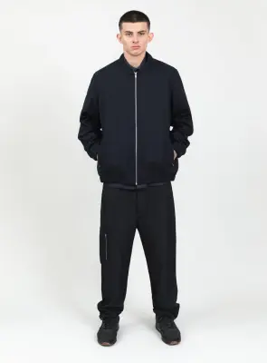 Murano Collar Bomber Jacket in Navy Blue Italian Wool