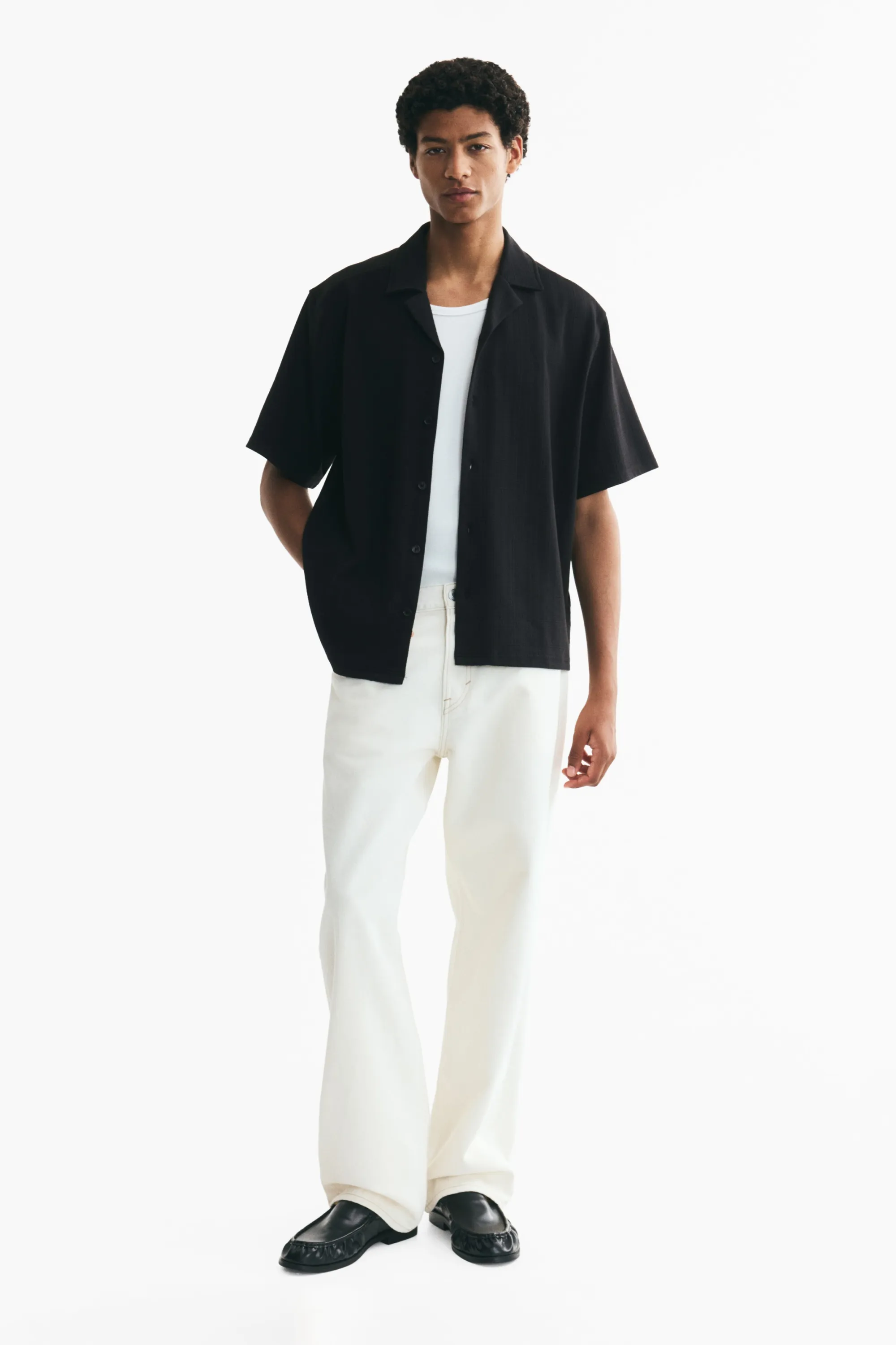 Chemise Relaxed Fit avec col cubain - Noir