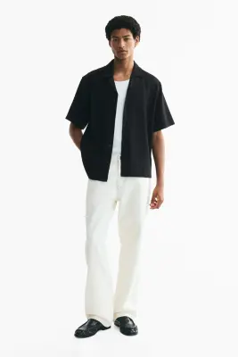 Chemise Relaxed Fit avec col cubain - Noir — photo 1