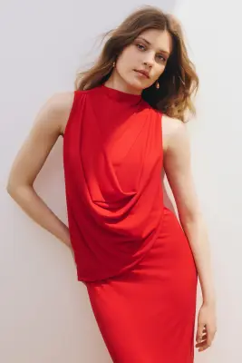 Robe maxi à effet drapé - Rouge — photo 1