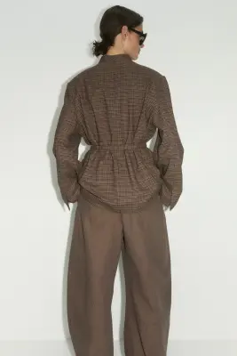 Blazer oversize avec ceinture - Beige foncé/carreaux — photo 5