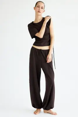 Pantalon ballon en maille fine - Marron foncé — photo 2