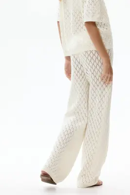 Pantalon en maille pointelle - Crème — photo 3