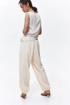 Pantalon ballon froissé - Crème — photo 2