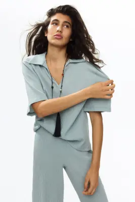 Polo froissé - Turquoise clair — photo 1