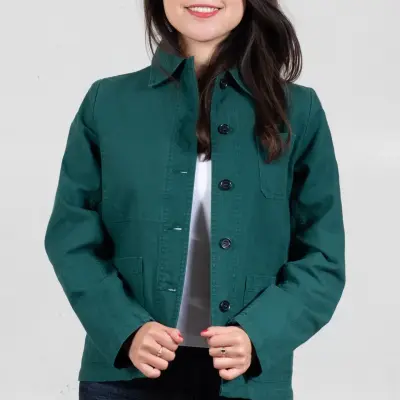 Veste de travail en croisé coton bio 1G/4F - Vert Bouteille — photo 2