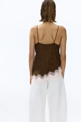 Top asymétrique en viscose avec bretelles fines - Marron — photo 2