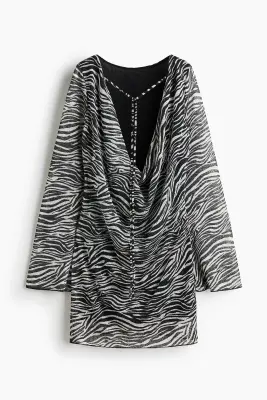 Robe imprimée avec liens à nouer dans le dos - Noir/imprimé zèbre — photo 3