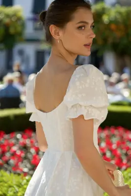 Mira Puffed Sleeve Dress - White embroidery — photo 6