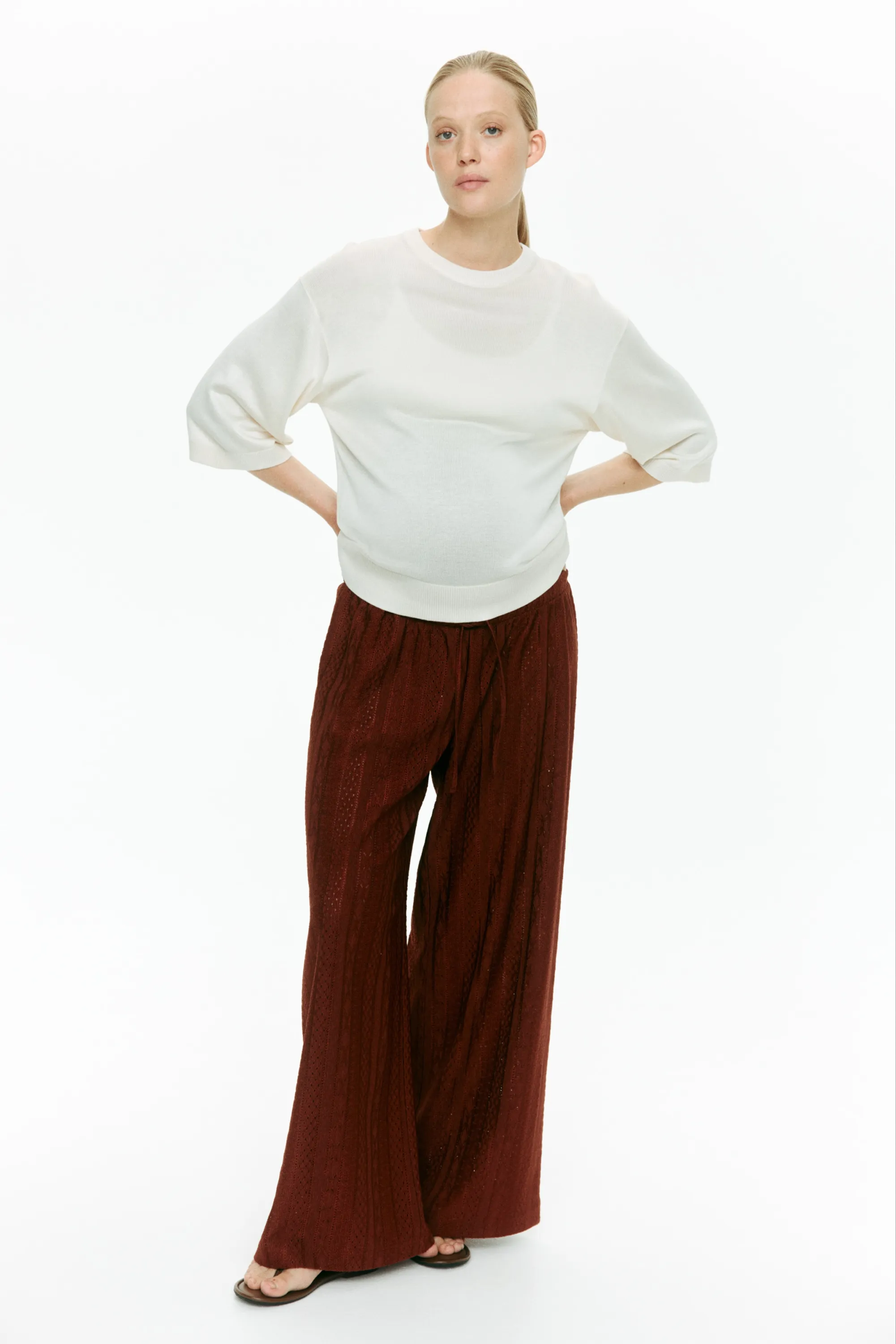 MAMA Pantalon en jersey façon dentelle - Brun rouille