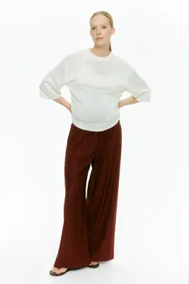 MAMA Pantalon en jersey façon dentelle - Brun rouille — photo 1