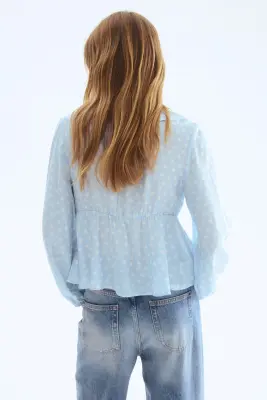 Blouse volantée - Bleu clair/pois — photo 2