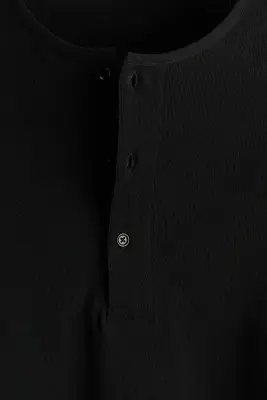 T-shirt à col tunisien Relaxed Fit - Noir — photo 4