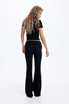 Legging en maille côtelée avec ceinture repliée - Noir — photo 2