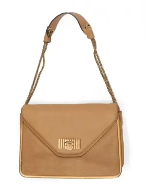 Sac SALLY en cuir grainé beige camel chaîne et cadre laiton doré Prix boutique 1710€ — photo 1