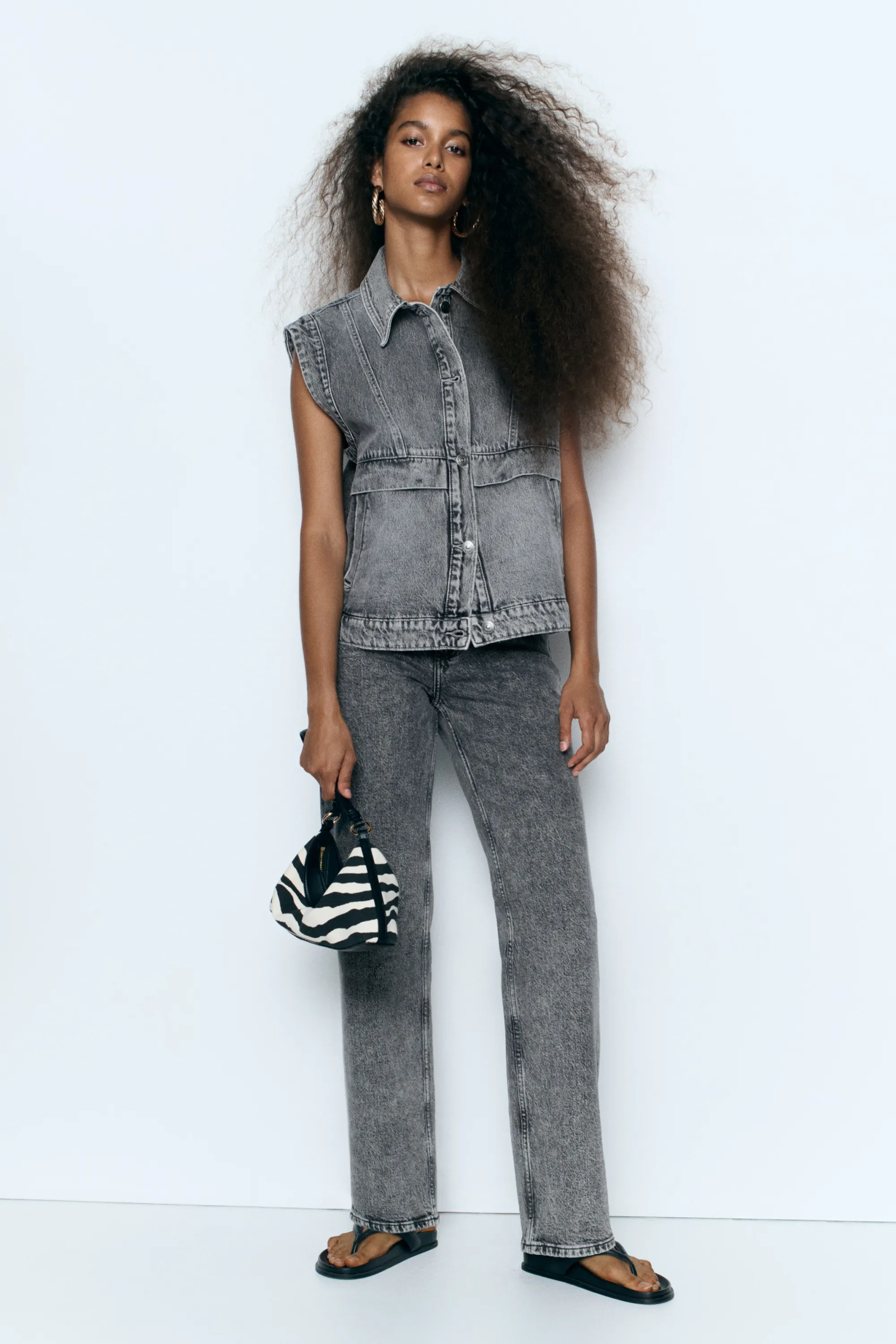 Veste sans manches oversize en denim - Gris denim
