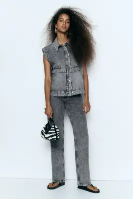 Veste sans manches oversize en denim - Gris denim — photo 1