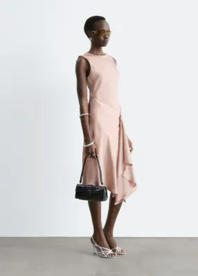 Robe midi asymétrique en satin - Rose poudré — photo 5