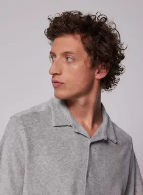 Chemise Gris chiné clair Col Chemise Manches Courtes en Coton / Modal — photo 2