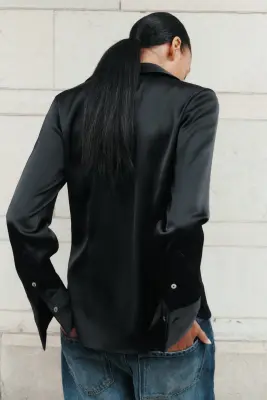 Chemise ajustée en twill - Noir — photo 2
