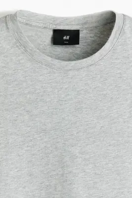T-shirt Slim Fit en coton pima - Gris clair chiné — photo 4