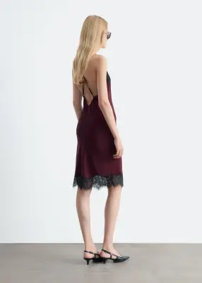 Robe nuisette à bordures en dentelle - Rouge foncé — photo 4