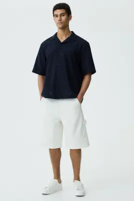 Chemise texturée Relaxed Fit avec col cubain - Noir — photo 1