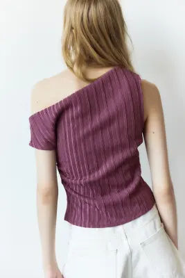 Top asymétrique texturé - Violet ancien — photo 5