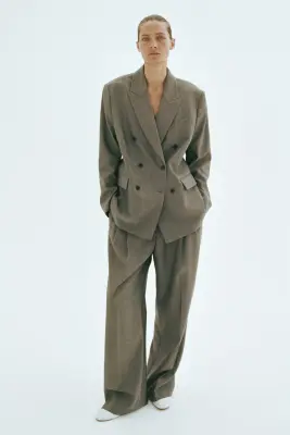 Double-breasted wool-blend blazer - Gris — photo 3