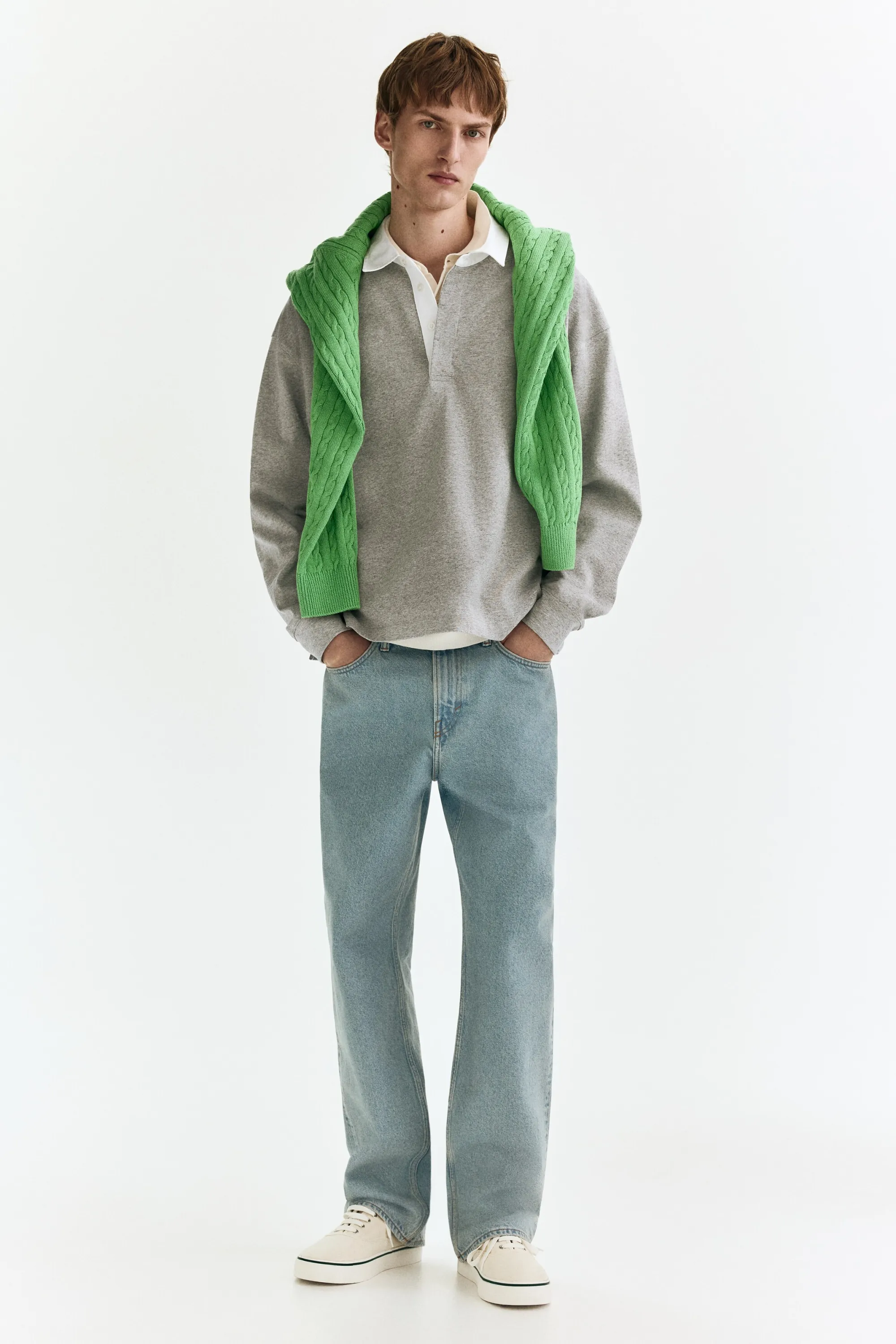 Polo Loose Fit en coton - Gris chiné/color block
