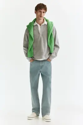 Polo Loose Fit en coton - Gris chiné/color block — photo 1