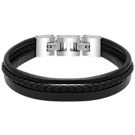 ROCHET - Bracelet STANFORD cuir Noir et fermoir Acier poli 21cm HB7601A