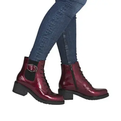Bottines Remonte D1A72-33 Rouges - Lacets Grande Pointure Femme — photo 5
