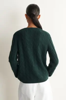 CARDIGAN EN MAILLE TORSADÉE DE PUR CACHEMIRE - VERT FONCÉ — photo 4