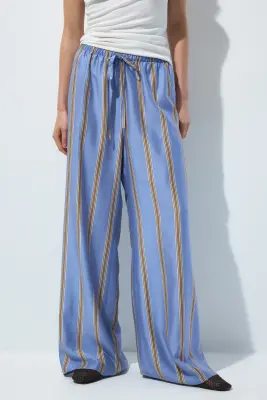 Pantalon large avec cordon de serrage - Bleu clair/rayé — photo 1