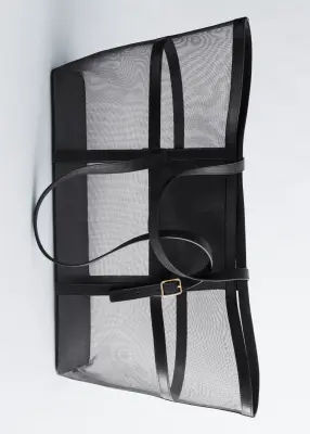 Sac cabas en mesh à détails en cuir - Noir — photo 4