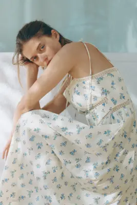 Robe en coton avec bretelles à nouer - Jaune clair/fleuri — photo 4