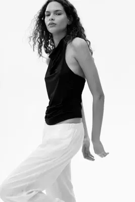 Pantalon large en lin mélangé - Blanc — photo 2