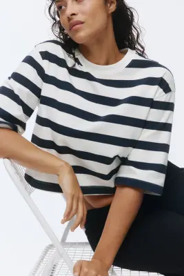 T-shirt oversize - Bleu marine/rayé — photo 2
