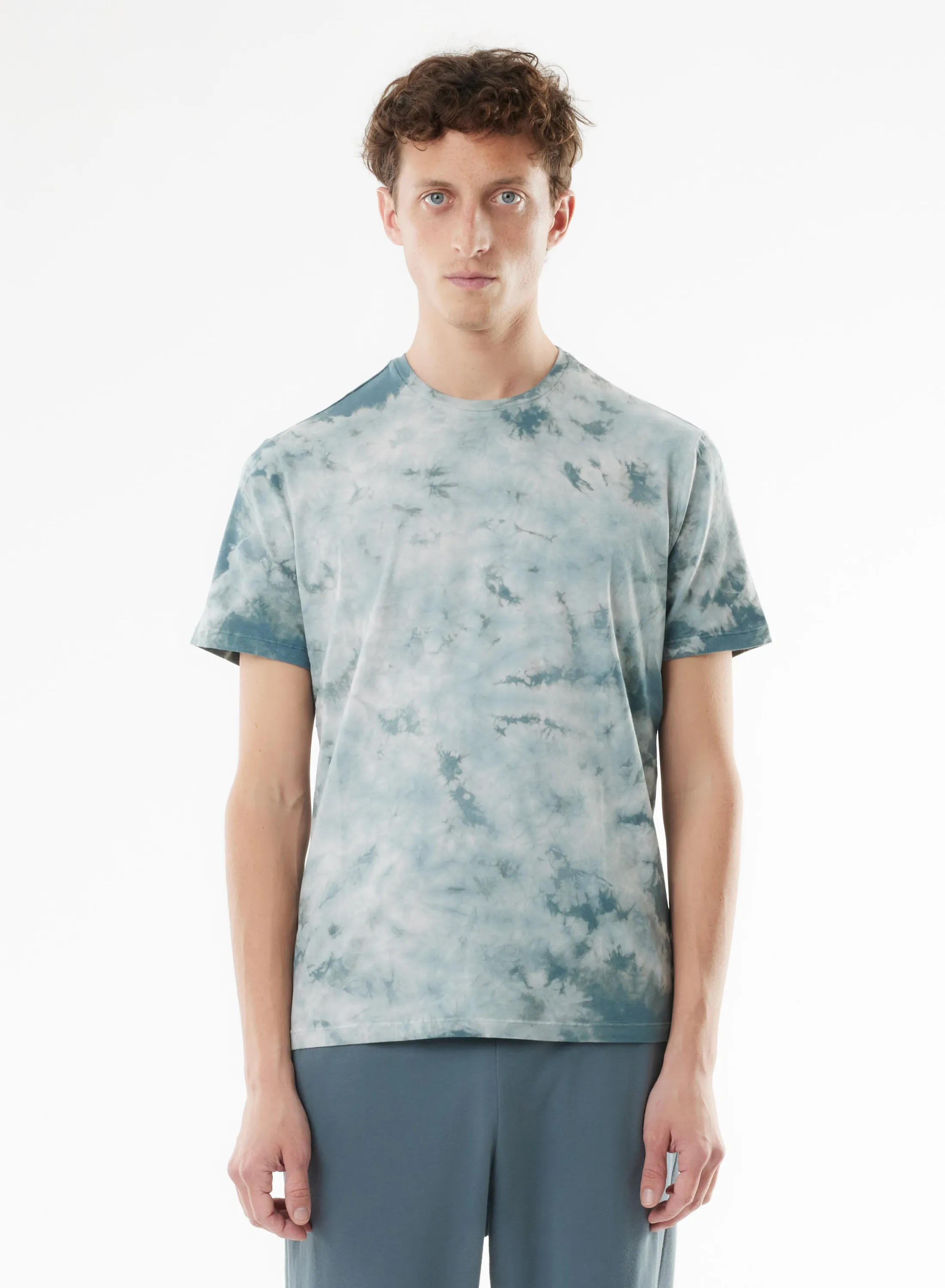 T-shirt Bleu Manches Courtes Col Rond en Coton organique / Elasthanne