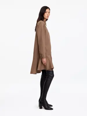 Robe-chemise péplum en coton - Taupe foncé — photo 2