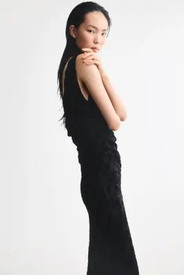 Robe moulante à imprimé floqué - Noir — photo 3