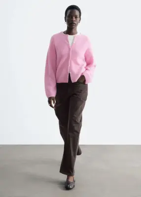 Cardigan en maille d’alpaga mélangé - Rose — photo 1